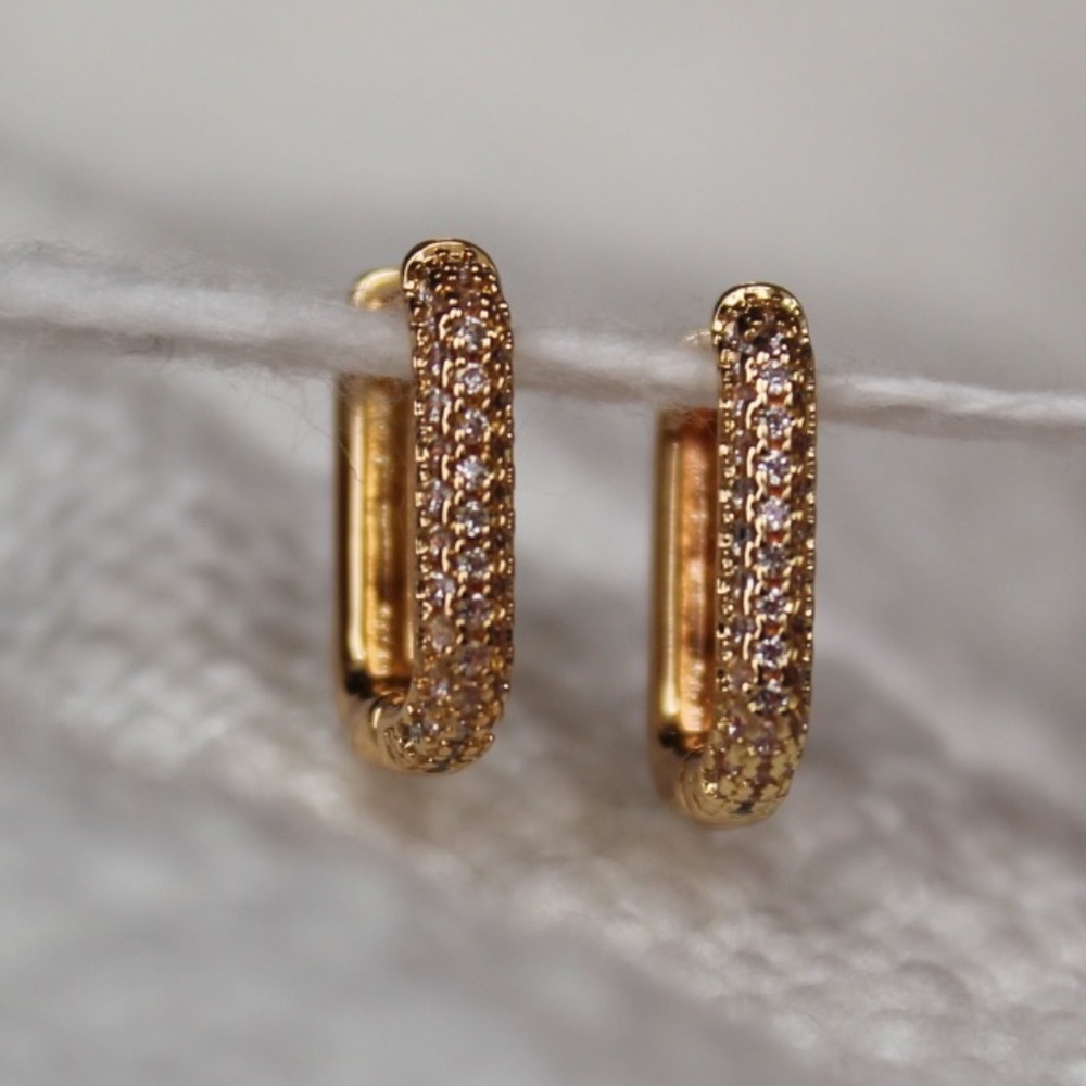 Gold Oval Pave Simulated Diamond Huggie Hoop Earring